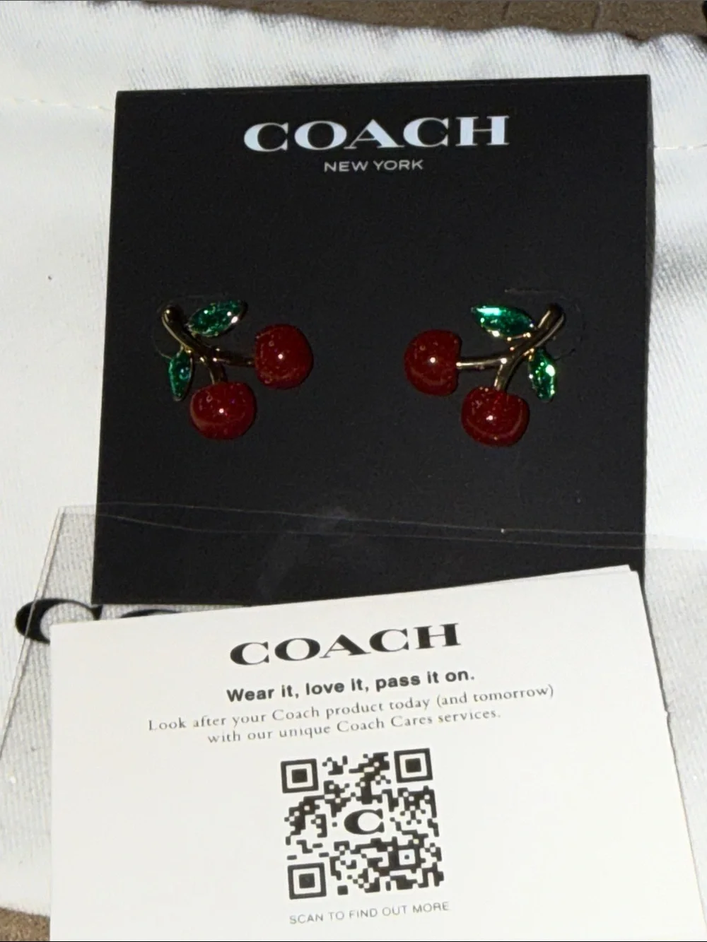 Coach Cherry Enamel Stud Earrings - Red & Green - Picture 6 of 7